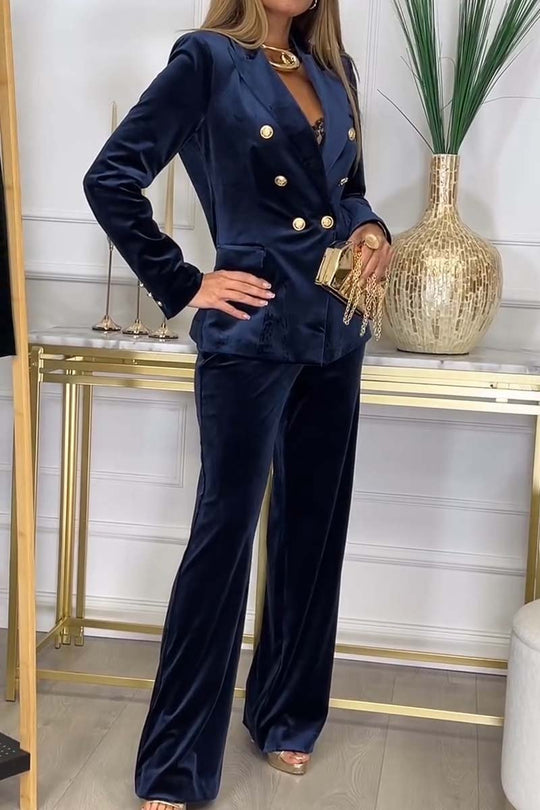 Elegant Double Breasted Two Piece Velvet Suit