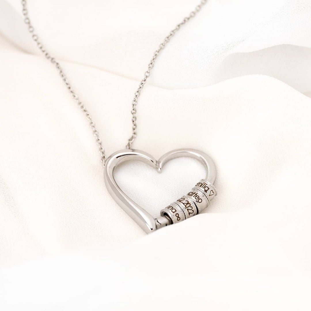 Heart Necklace with Personalised Bead Engravings